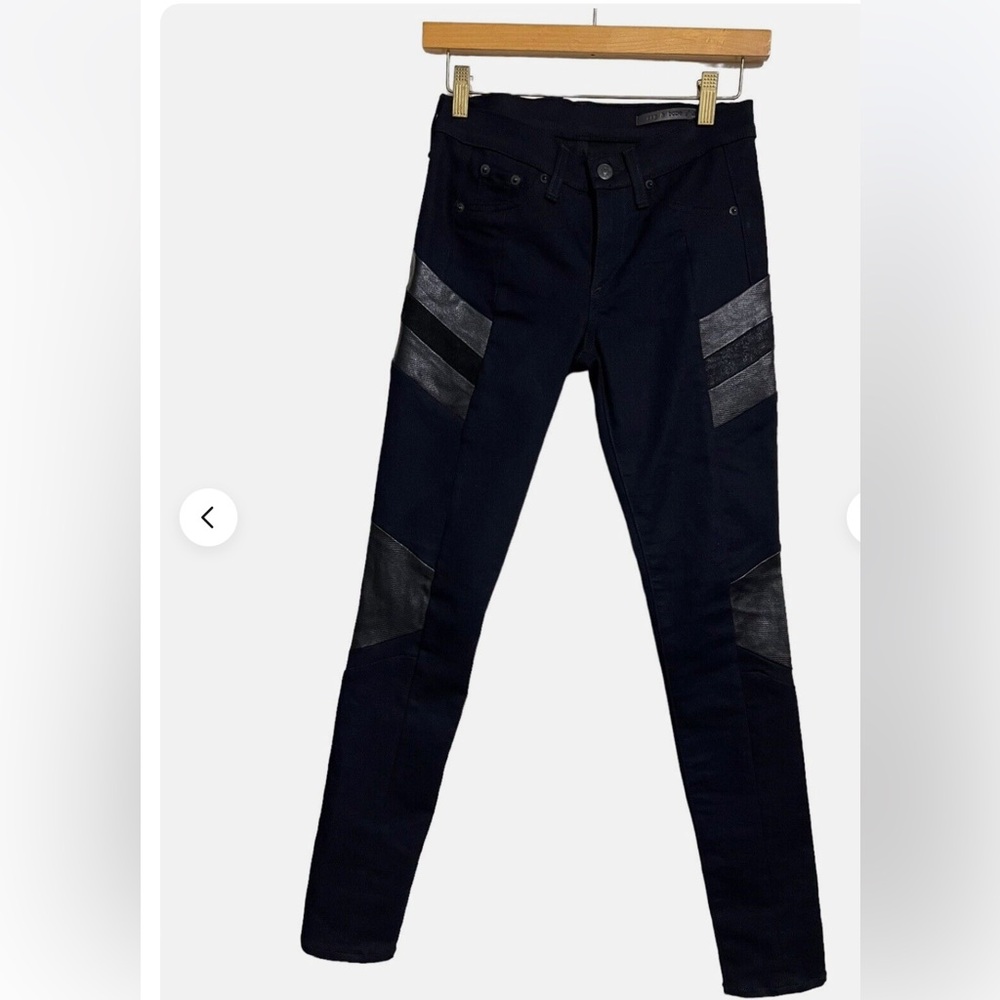 Rag & Bone black cotton mix jegging w/ lambskin embellishment